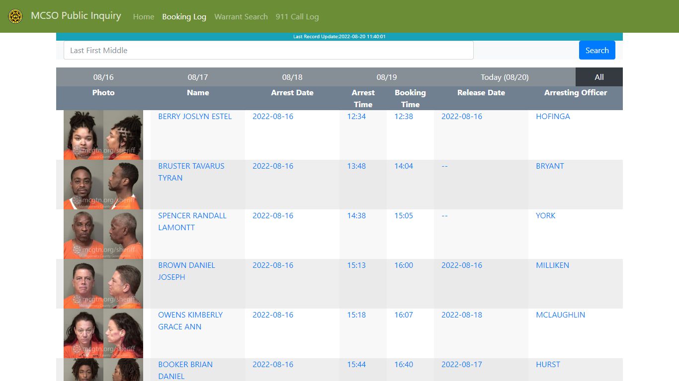 MCSO Public Inquiry: Booking Log - api.mcgtn.org